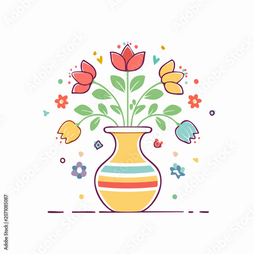 Vase with Colorful Flowers and Decorative Elements