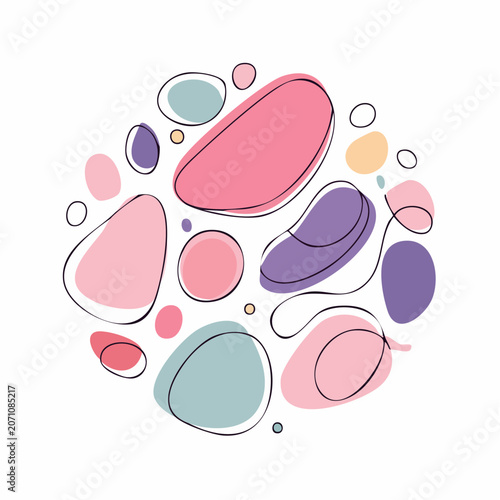 Abstract Organic Shapes with Pastel Colors and Black Outline