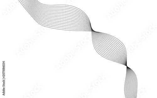 Minimalist abstract wave vector with flowing black lines. Elegant curved line pattern on white background. Modern geometric ribbon design for corporate branding and digital presentations.