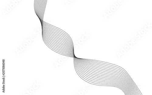 Minimalist abstract wave background with flowing black lines. Elegant curved ribbon vector illustration on white. Modern geometric line art for corporate branding and digital design projects.