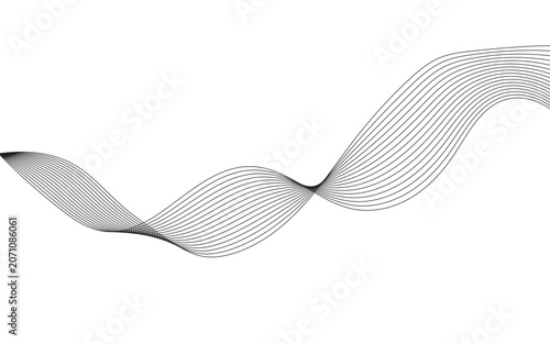 Minimalist abstract wave vector with flowing black lines, elegant curved ribbon design on white background, modern geometric line art for corporate branding and digital presentation headers