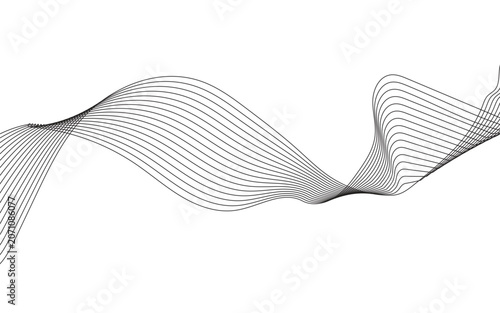 Minimalist abstract wave background with flowing black lines, elegant curved line vector illustration, modern geometric ribbon pattern for corporate branding and web design