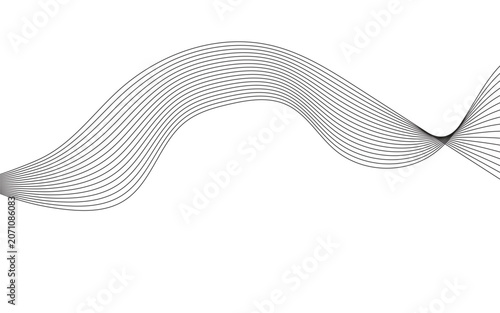 Minimalist abstract wave background with flowing black lines. Elegant curved line art vector on white. Modern geometric ribbon pattern for corporate branding and digital presentation design.