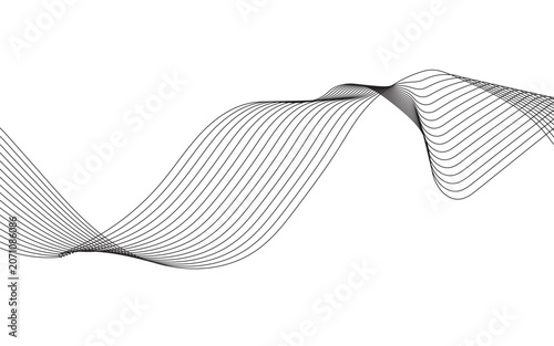 Minimalist abstract wave vector with flowing black lines. Elegant curved ribbon pattern on white background. Modern geometric line art for corporate branding, web headers, and digital design.