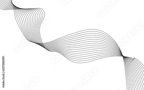 Minimalist black wavy lines on white background, abstract flowing ribbon vector illustration, elegant curved line art pattern, clean geometric wave composition for corporate branding