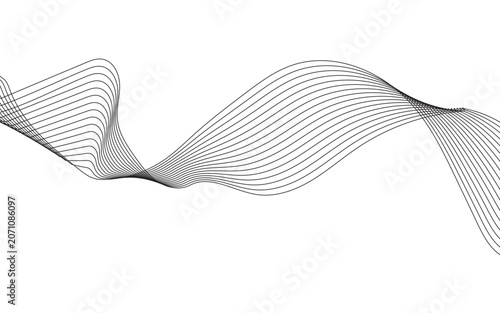 Minimalist abstract wave line art vector, elegant black flowing curves on white background, modern geometric ribbon pattern for corporate branding and digital presentation design