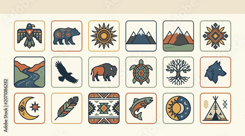 Indigenous Symbols and Sacred Nature Icon Collection