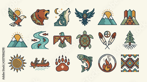 Indigenous Symbols and Sacred Nature Icon Collection