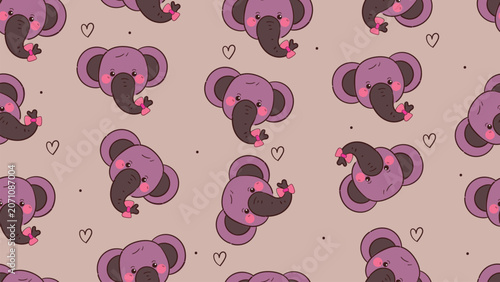 cute hand drawn cartoon elephant in purple background pattern for desktop wallpaper