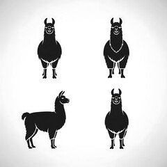 Four black and white dog silhouettes in various poses.
