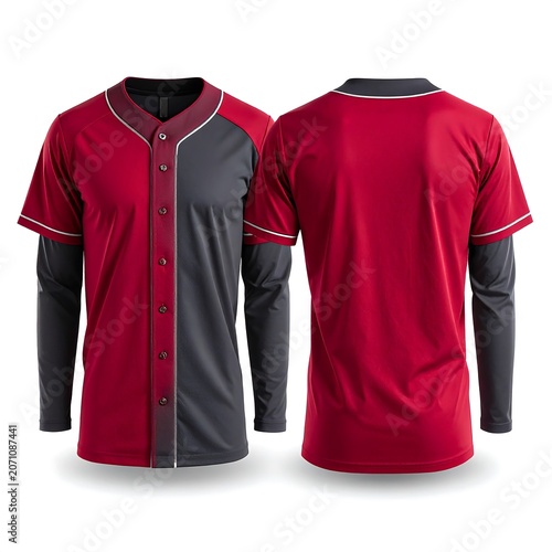 Red and gray mens button-up shirts on hangers.