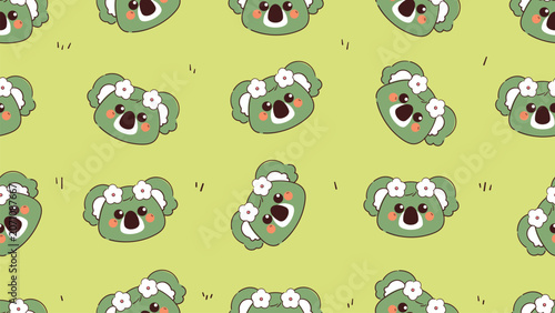 cute hand drawn cartoon koala with flower pin on its head background pattern for desktop wallpaper