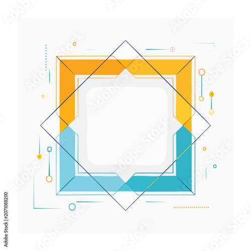 Modern geometric abstract frame with blue and orange elements