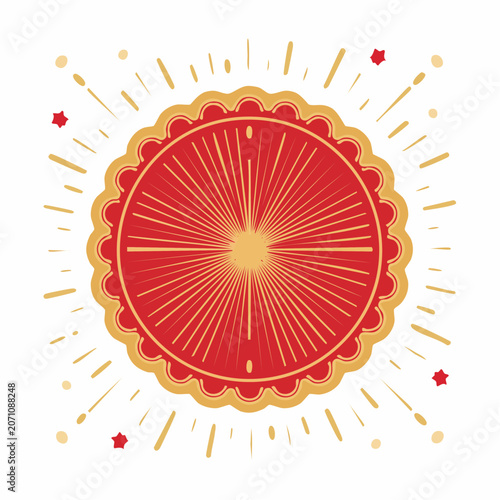 Red and Gold Circular Emblem with Bursting Rays
