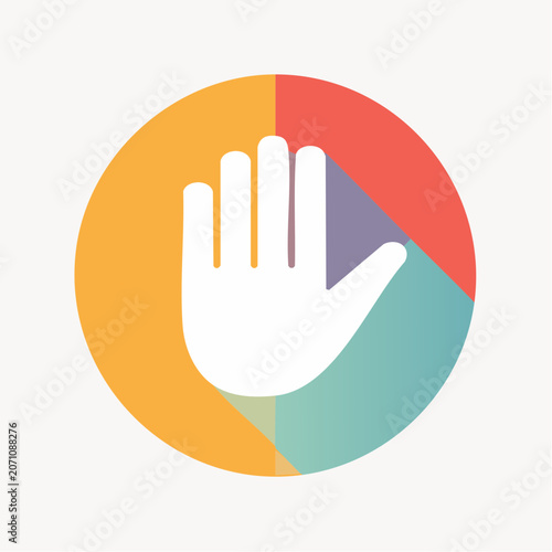 Stop Hand Icon with Colorful Segments and Shadow