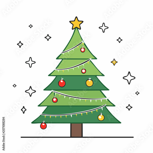 Stylized Christmas Tree with Ornaments and Stars