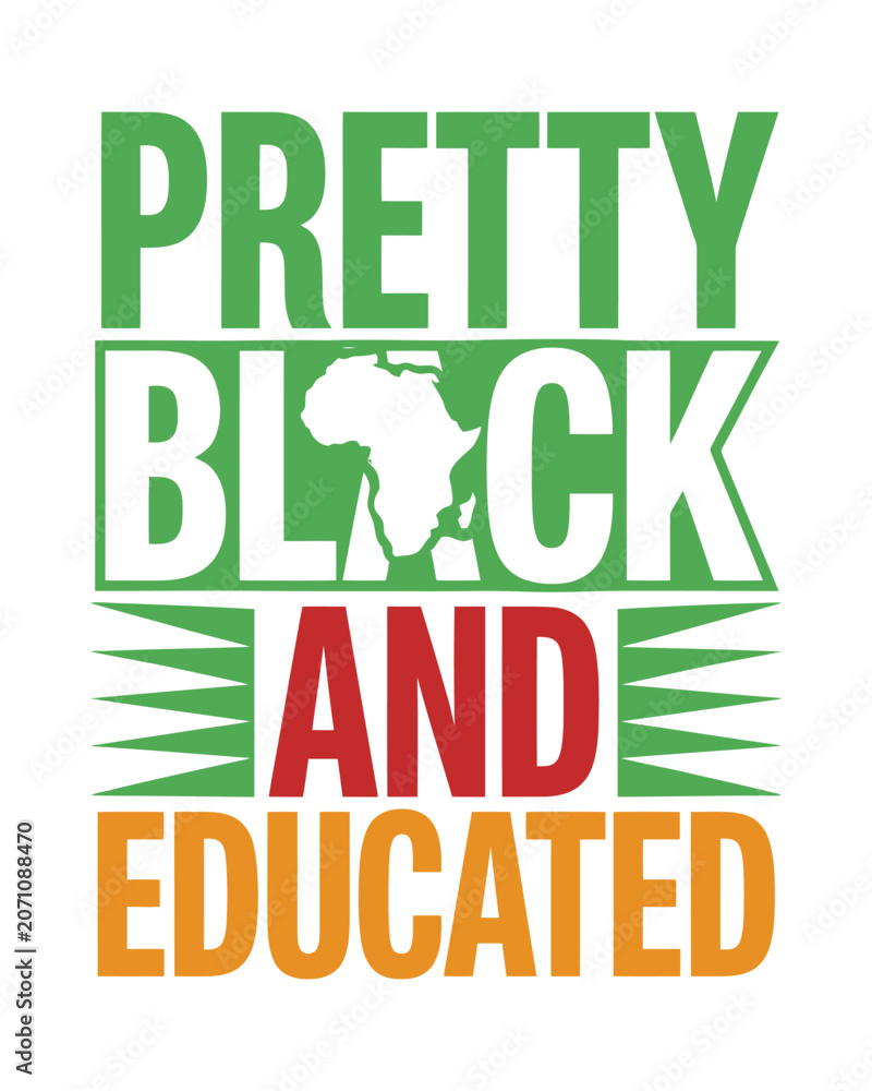 Naklejka premium Pretty black and educated typography with Africa map silhouette in green red and yellow on a white background