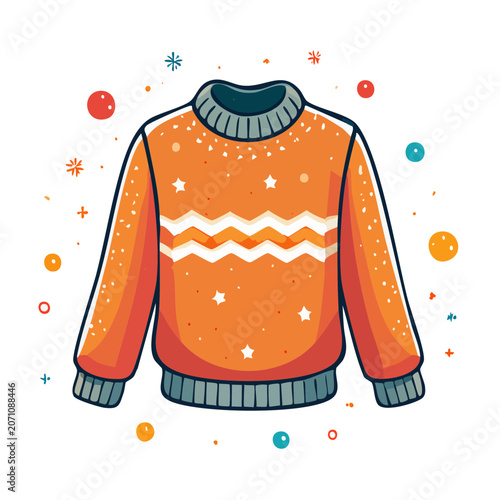 Orange Christmas Sweater with Stars and Snowflakes