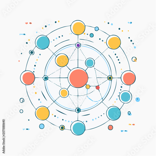 Abstract Network Diagram with Connected Circles and Lines