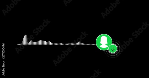Virtual female character interview voice animation voice recording and podcast mic microphone button icon animation video. Music equalizer signal animation