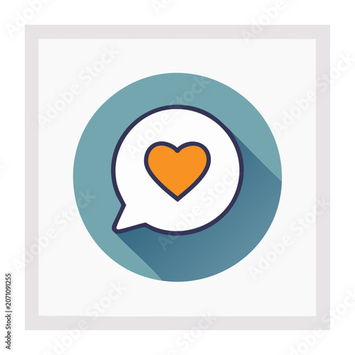 Flat design speech bubble with orange heart icon