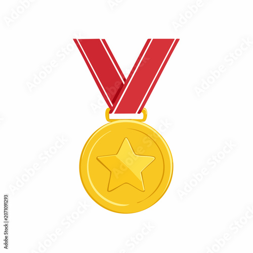 Gold medal with red ribbon and star