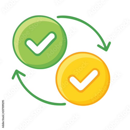 Green and Yellow Checkmark Circles with Arrows Icon