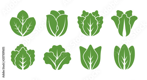 Billede på lærred Collection of Green Lettuce and Cabbage Leaves Vector Icons.