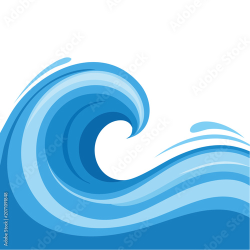 Blue Ocean Wave Curl Vector Illustration