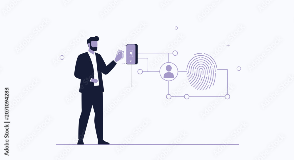 Obraz premium Man using smartphone for biometric fingerprint identification and access control