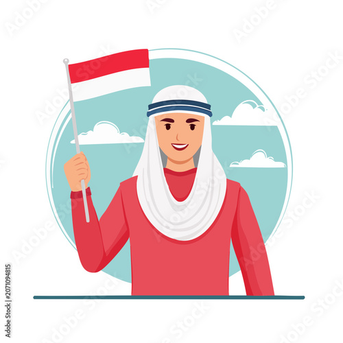 Woman in hijab holding national flag illustration