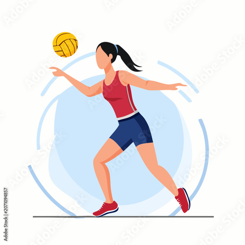 Woman playing volleyball in flat design style
