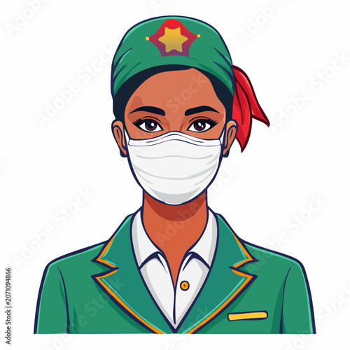 Woman in uniform wearing a protective face mask