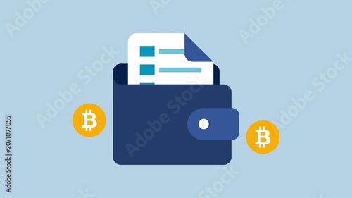 Crypto wallet with document bitcoin symbols for security 2d Animation with Alpha Matte