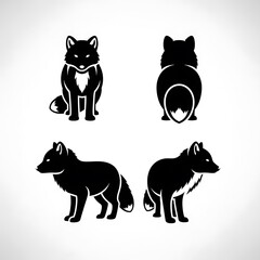 Four black and white dog silhouettes standing.