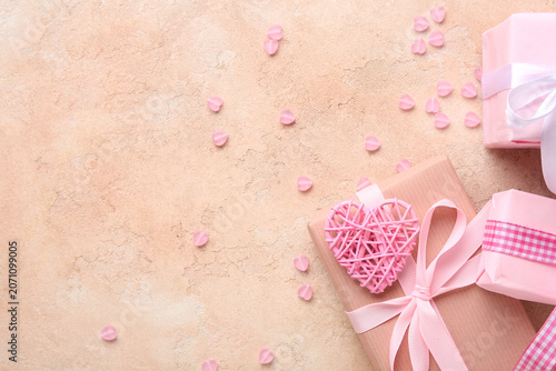 Gift boxes with pink heart ...