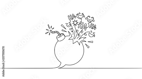 Tableau sur toile Exploding Bomb With Laughing Faces, Continuous Line Drawing