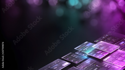 Futuristic UI Cards and Glassmorphism Panels with Copy Space