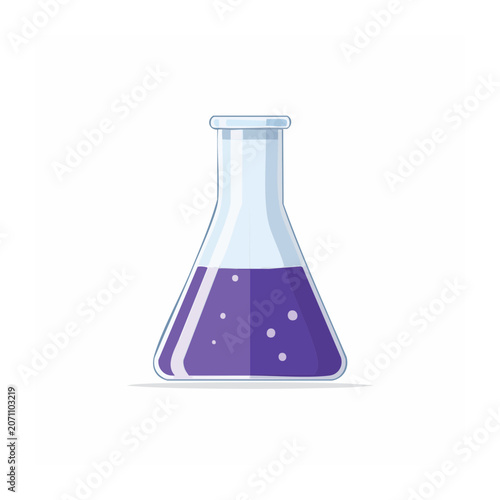 Erlenmeyer flask with purple liquid and bubbles