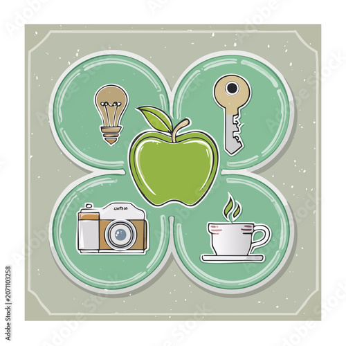 Flat Design Illustration of Apple and Icons