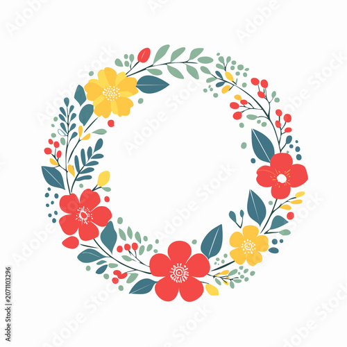 Floral Wreath with Red and Yellow Flowers