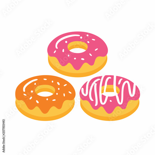 Three colorful donuts with icing and sprinkles