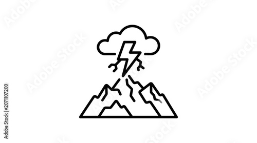 Lightning bolt striking mountain peak icon.