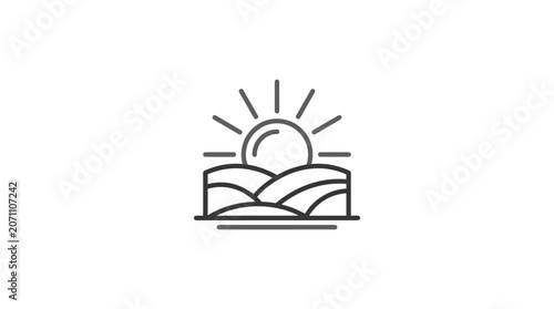 Minimalist sun and hills horizon line art
