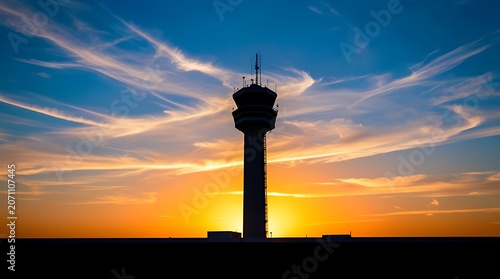 Sunset silhouette of a lighthouse towering over the coast against a vibrant sky.