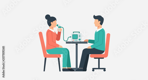 Tableau sur toile Technician conducting lung function spirometry test on patient.