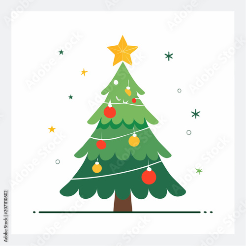 Stylized Christmas Tree with Ornaments and Star