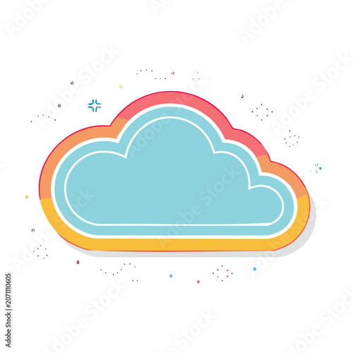 Stylized cloud illustration with colorful borders and abstract
