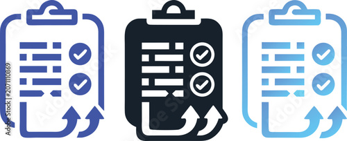 Bild auf Leinwand Checklist report document icon set with circular arrows on clipboard checklist d