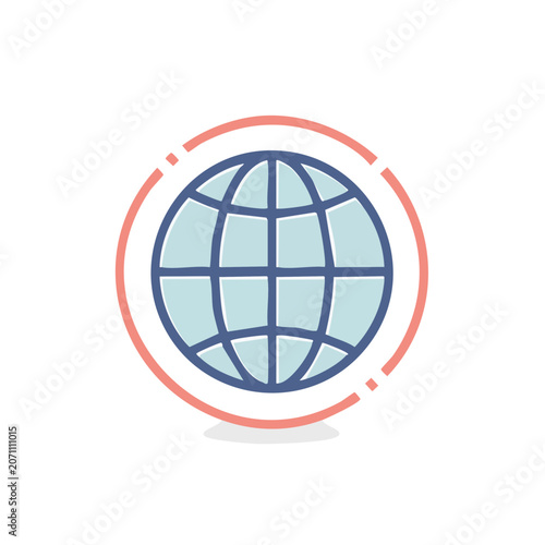 Flat design globe icon with circular outline